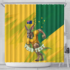 Personalized Australian Jackaroo Lawn Bowls Shower Curtain Kangaroo Bowler Green Yellow National Spirit Mascot Art