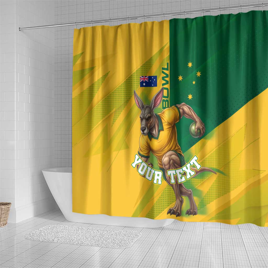 Personalized Australian Jackaroo Lawn Bowls Shower Curtain Kangaroo Bowler Green Yellow National Spirit Mascot Art
