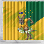 Personalized Australian Jackaroo Lawn Bowls Shower Curtain Kangaroo Bowler Green Yellow National Spirit Mascot Art