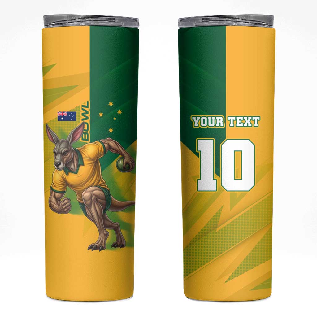 Personalized Australian Jackaroo Lawn Bowls Skinny Tumbler Kangaroo Bowler Green Yellow National Spirit Mascot Art