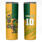 Personalized Australian Jackaroo Lawn Bowls Skinny Tumbler Kangaroo Bowler Green Yellow National Spirit Mascot Art