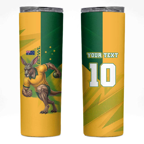 Personalized Australian Jackaroo Lawn Bowls Skinny Tumbler Kangaroo Bowler Green Yellow National Spirit Mascot Art