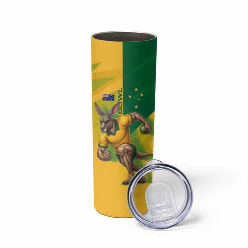 Personalized Australian Jackaroo Lawn Bowls Skinny Tumbler Kangaroo Bowler Green Yellow National Spirit Mascot Art