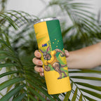 Personalized Australian Jackaroo Lawn Bowls Skinny Tumbler Kangaroo Bowler Green Yellow National Spirit Mascot Art