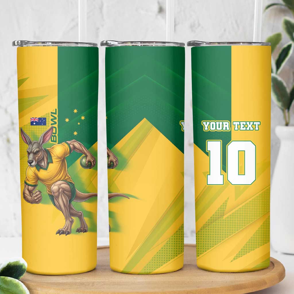Personalized Australian Jackaroo Lawn Bowls Skinny Tumbler Kangaroo Bowler Green Yellow National Spirit Mascot Art