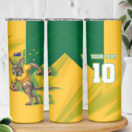 Personalized Australian Jackaroo Lawn Bowls Skinny Tumbler Kangaroo Bowler Green Yellow National Spirit Mascot Art