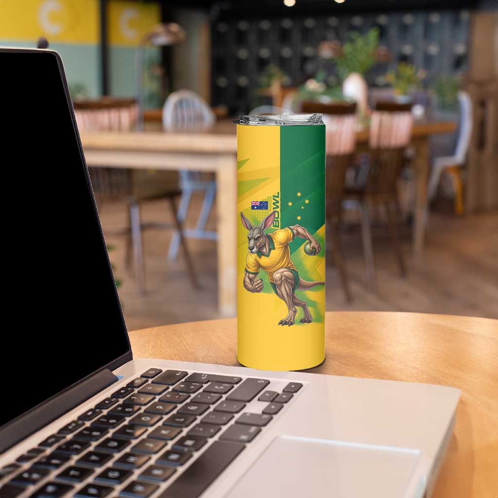 Personalized Australian Jackaroo Lawn Bowls Skinny Tumbler Kangaroo Bowler Green Yellow National Spirit Mascot Art