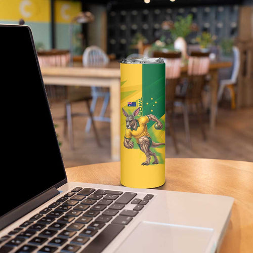 Personalized Australian Jackaroo Lawn Bowls Skinny Tumbler Kangaroo Bowler Green Yellow National Spirit Mascot Art