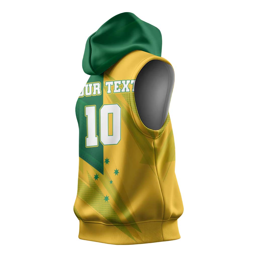 Personalized Australian Jackaroo Lawn Bowls Sleeveless Hoodie Kangaroo Bowler Green Yellow National Spirit Mascot Art