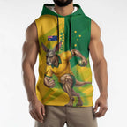 Personalized Australian Jackaroo Lawn Bowls Sleeveless Hoodie Kangaroo Bowler Green Yellow National Spirit Mascot Art