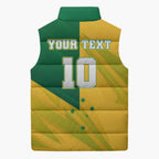 Personalized Australian Jackaroo Lawn Bowls Sleeveless Puffer Jacket Kangaroo Bowler Green Yellow National Spirit Mascot Art