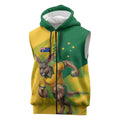 Personalized Australian Jackaroo Lawn Bowls Sleeveless Zip Hoodie Kangaroo Bowler Green Yellow National Spirit Mascot Art