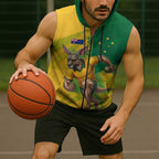 Personalized Australian Jackaroo Lawn Bowls Sleeveless Zip Hoodie Kangaroo Bowler Green Yellow National Spirit Mascot Art