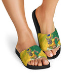 Personalized Australian Jackaroo Lawn Bowls Slide Sandals Kangaroo Bowler Green Yellow National Spirit Mascot Art