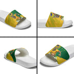 Personalized Australian Jackaroo Lawn Bowls Slide Sandals Kangaroo Bowler Green Yellow National Spirit Mascot Art