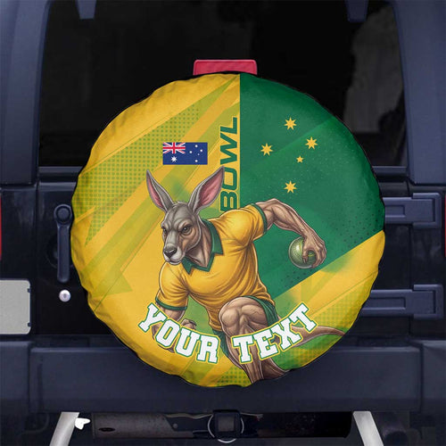 Personalized Australian Jackaroo Lawn Bowls Spare Tire Cover Kangaroo Bowler Green Yellow National Spirit Mascot Art