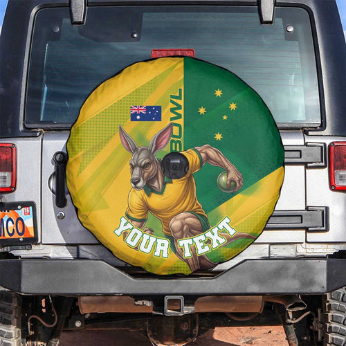 Personalized Australian Jackaroo Lawn Bowls Spare Tire Cover Kangaroo Bowler Green Yellow National Spirit Mascot Art