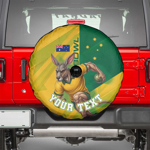 Personalized Australian Jackaroo Lawn Bowls Spare Tire Cover Kangaroo Bowler Green Yellow National Spirit Mascot Art