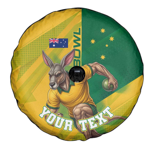 Personalized Australian Jackaroo Lawn Bowls Spare Tire Cover Kangaroo Bowler Green Yellow National Spirit Mascot Art