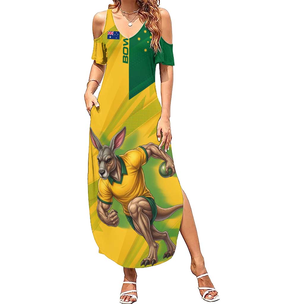 Personalized Australian Jackaroo Lawn Bowls Summer Maxi Dress Kangaroo Bowler Green Yellow National Spirit Mascot Art