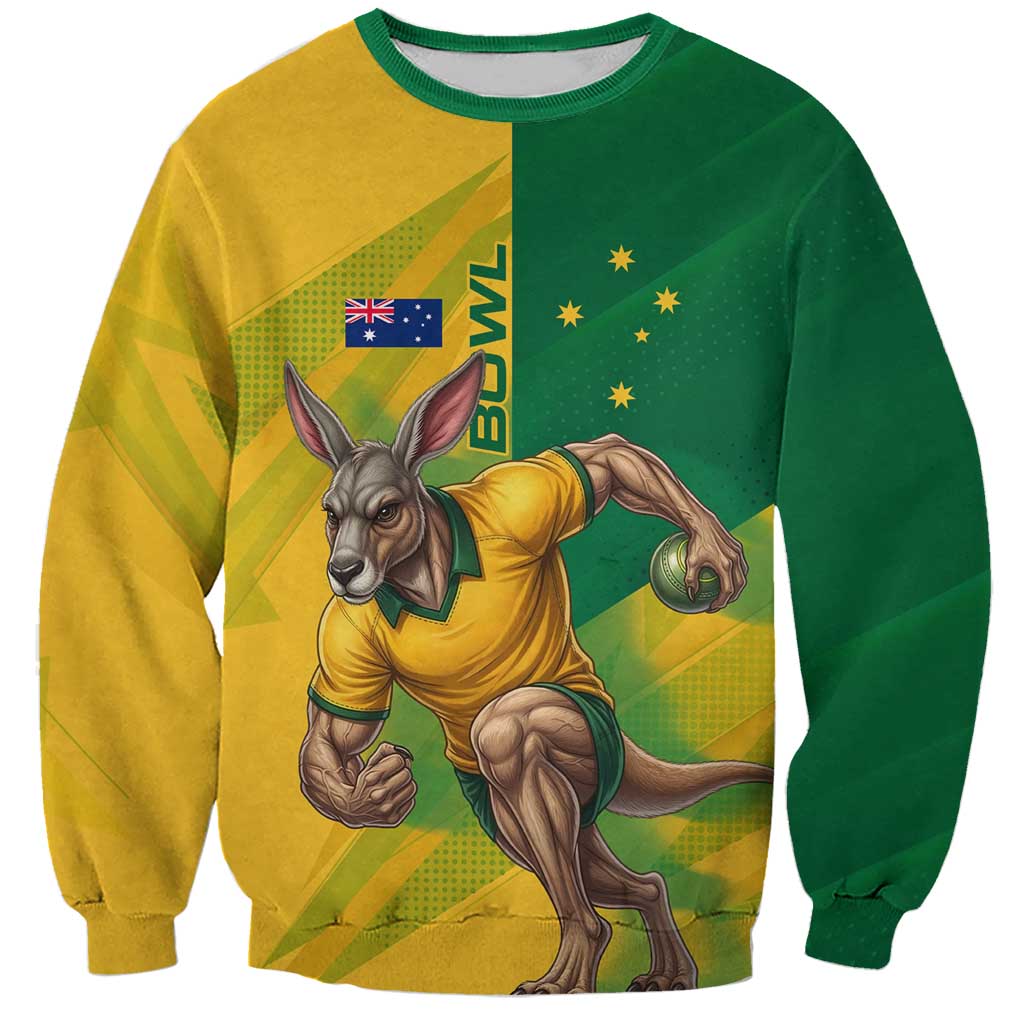 Personalized Australian Jackaroo Lawn Bowls Sweatshirt Kangaroo Bowler Green Yellow National Spirit Mascot Art