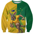 Personalized Australian Jackaroo Lawn Bowls Sweatshirt Kangaroo Bowler Green Yellow National Spirit Mascot Art