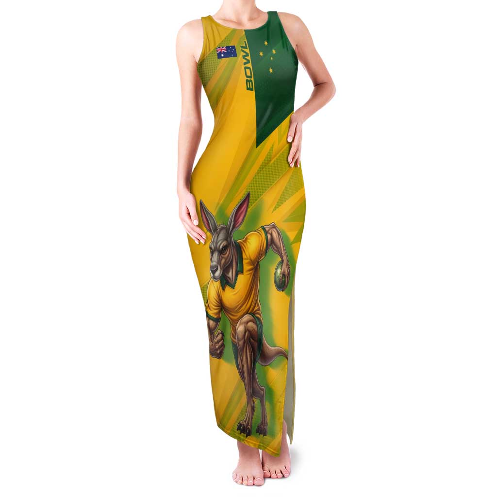 Personalized Australian Jackaroo Lawn Bowls Tank Maxi Dress Kangaroo Bowler Green Yellow National Spirit Mascot Art