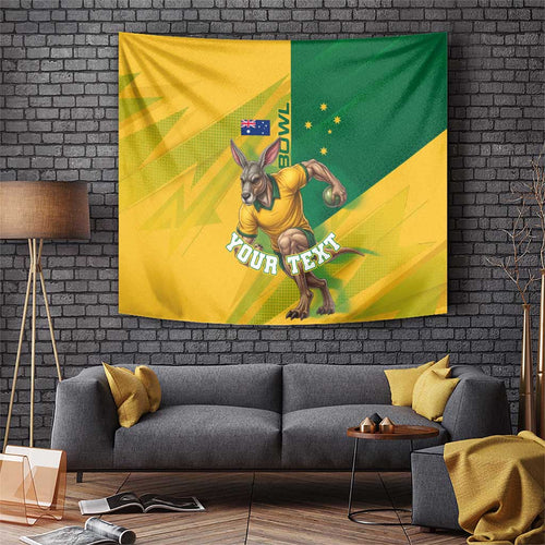 Personalized Australian Jackaroo Lawn Bowls Tapestry Kangaroo Bowler Green Yellow National Spirit Mascot Art