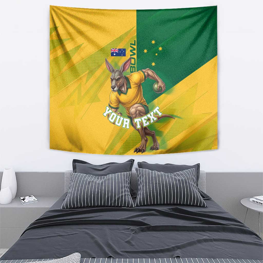 Personalized Australian Jackaroo Lawn Bowls Tapestry Kangaroo Bowler Green Yellow National Spirit Mascot Art