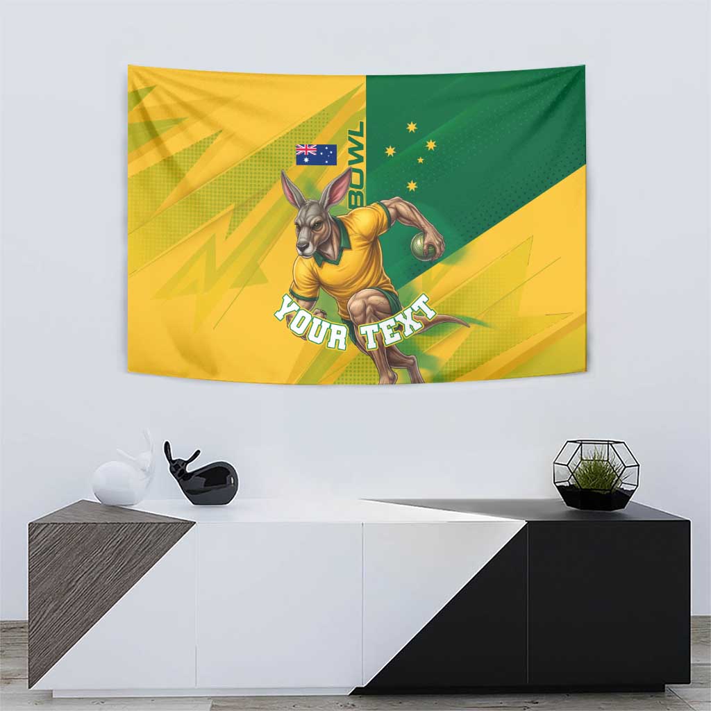 Personalized Australian Jackaroo Lawn Bowls Tapestry Kangaroo Bowler Green Yellow National Spirit Mascot Art
