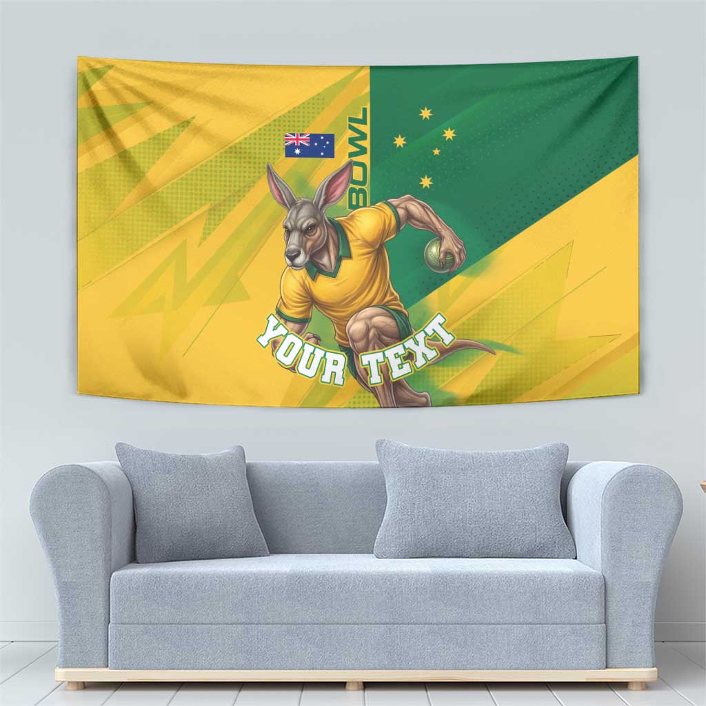 Personalized Australian Jackaroo Lawn Bowls Tapestry Kangaroo Bowler Green Yellow National Spirit Mascot Art