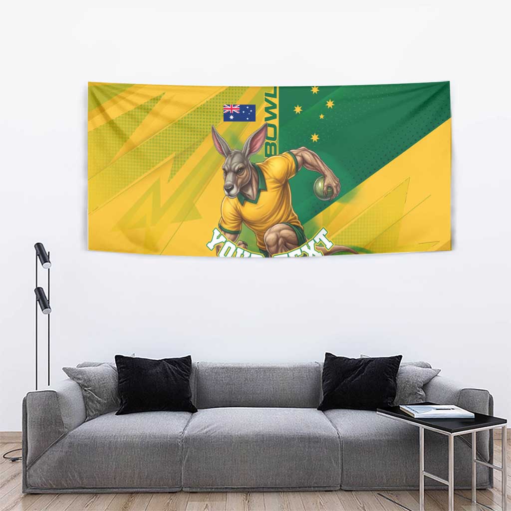 Personalized Australian Jackaroo Lawn Bowls Tapestry Kangaroo Bowler Green Yellow National Spirit Mascot Art