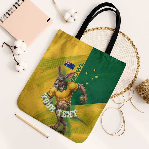 Personalized Australian Jackaroo Lawn Bowls Tote Bag Kangaroo Bowler Green Yellow National Spirit Mascot Art