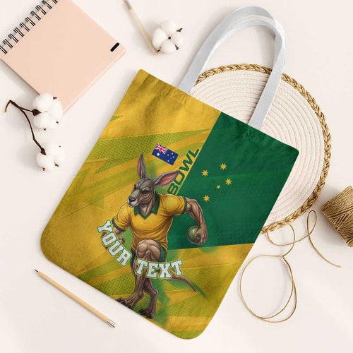 Personalized Australian Jackaroo Lawn Bowls Tote Bag Kangaroo Bowler Green Yellow National Spirit Mascot Art