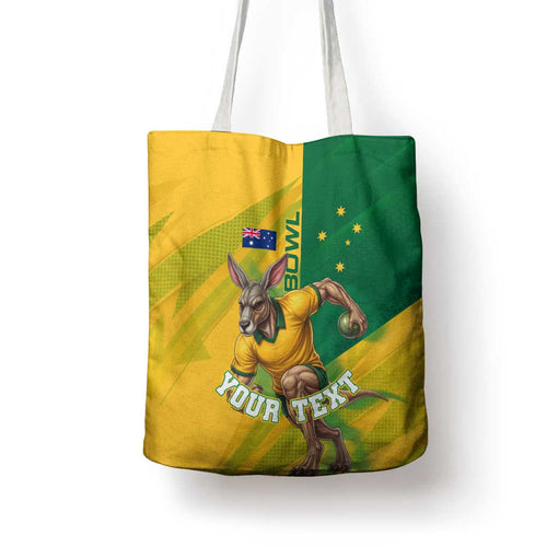 Personalized Australian Jackaroo Lawn Bowls Tote Bag Kangaroo Bowler Green Yellow National Spirit Mascot Art