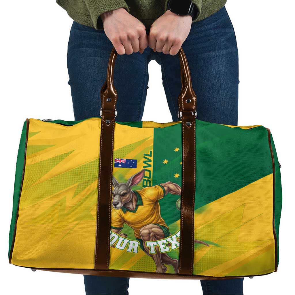 Personalized Australian Jackaroo Lawn Bowls Travel Bag Kangaroo Bowler Green Yellow National Spirit Mascot Art