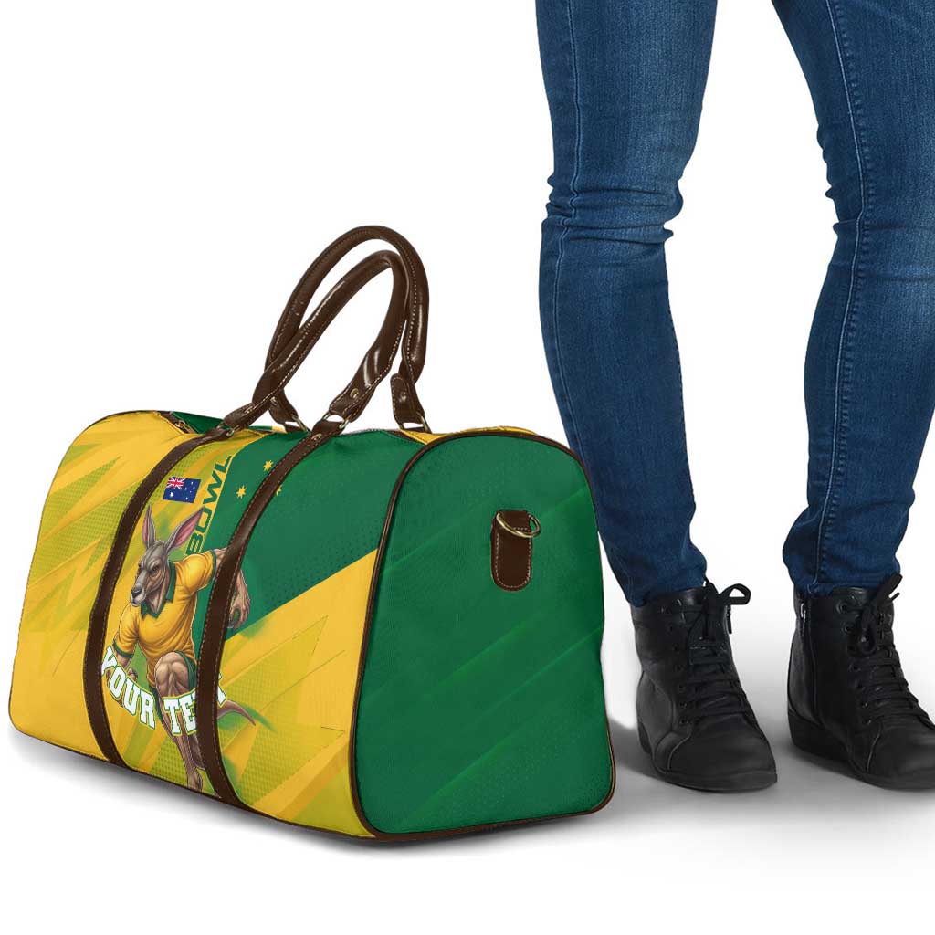 Personalized Australian Jackaroo Lawn Bowls Travel Bag Kangaroo Bowler Green Yellow National Spirit Mascot Art
