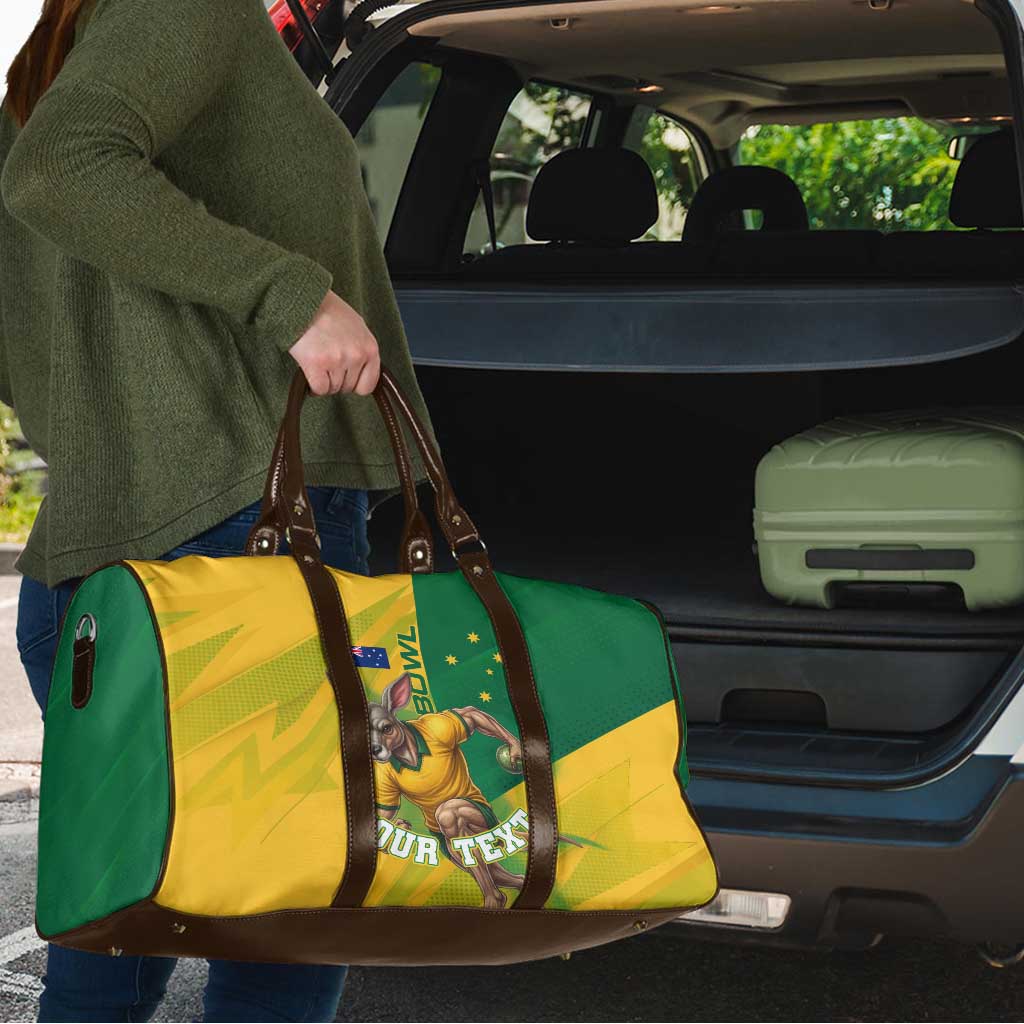 Personalized Australian Jackaroo Lawn Bowls Travel Bag Kangaroo Bowler Green Yellow National Spirit Mascot Art