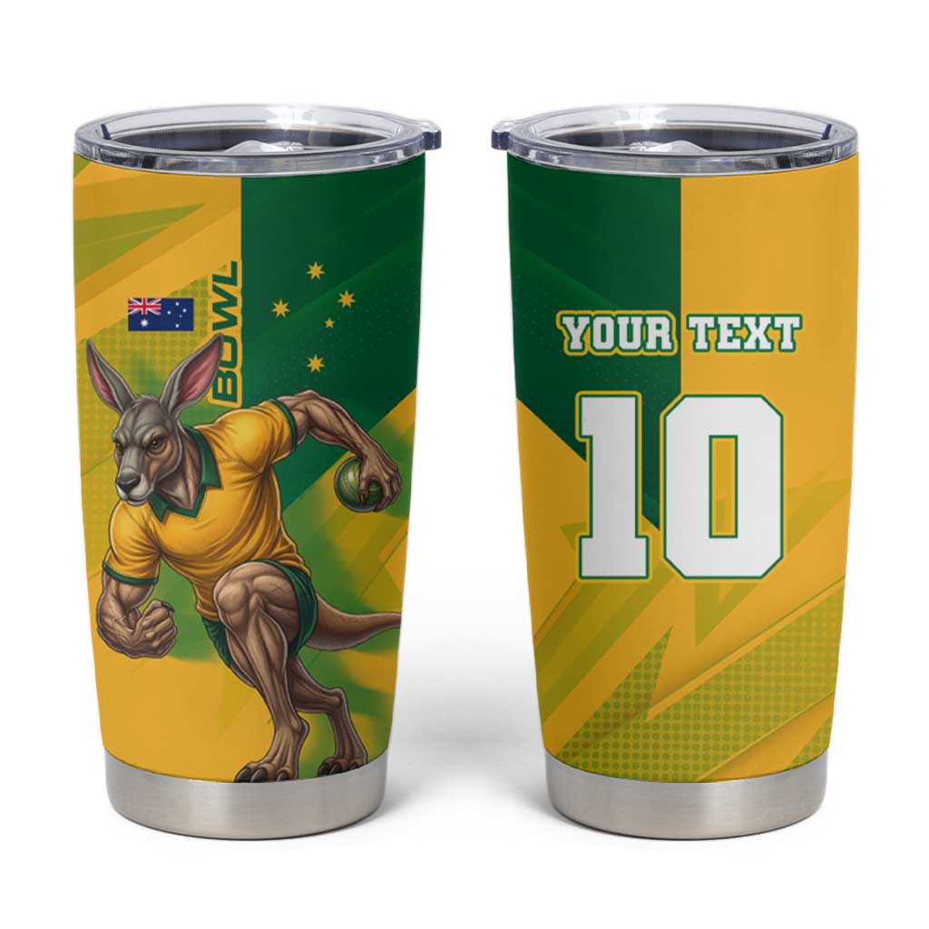 Personalized Australian Jackaroo Lawn Bowls Tumbler Cup Kangaroo Bowler Green Yellow National Spirit Mascot Art