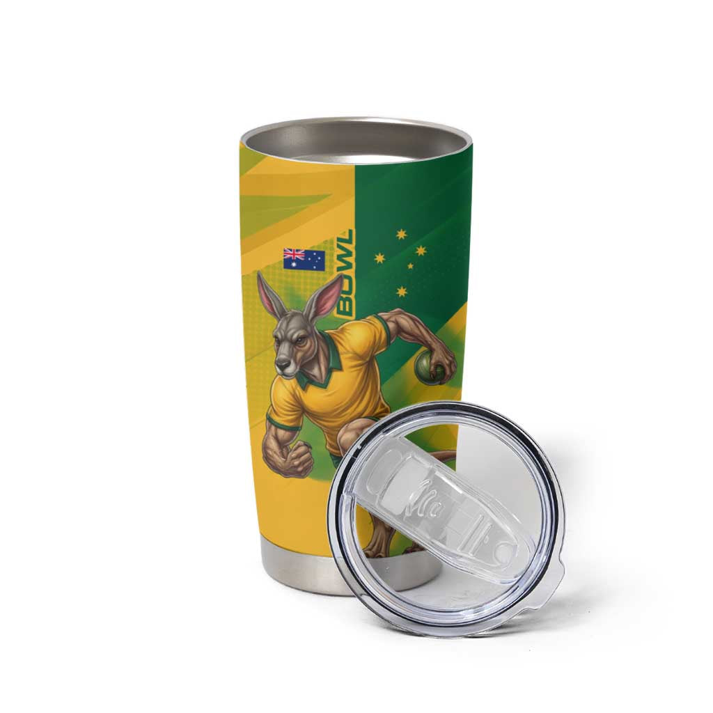 Personalized Australian Jackaroo Lawn Bowls Tumbler Cup Kangaroo Bowler Green Yellow National Spirit Mascot Art