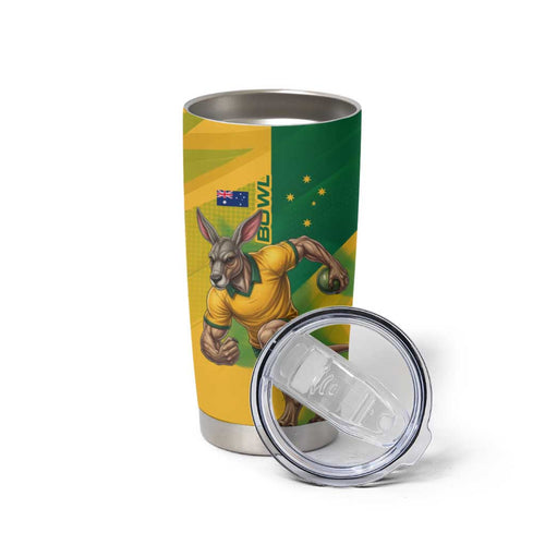 Personalized Australian Jackaroo Lawn Bowls Tumbler Cup Kangaroo Bowler Green Yellow National Spirit Mascot Art