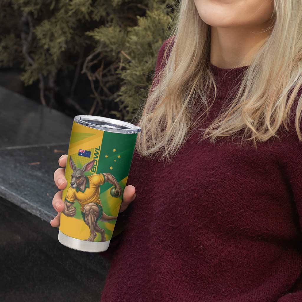 Personalized Australian Jackaroo Lawn Bowls Tumbler Cup Kangaroo Bowler Green Yellow National Spirit Mascot Art