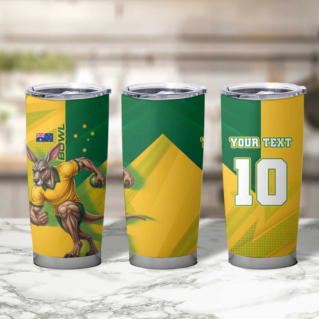 Personalized Australian Jackaroo Lawn Bowls Tumbler Cup Kangaroo Bowler Green Yellow National Spirit Mascot Art
