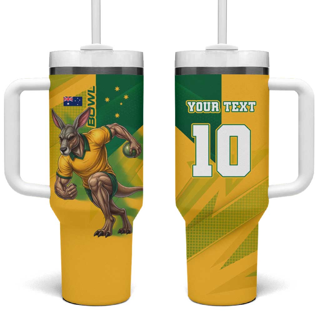 Personalized Australian Jackaroo Lawn Bowls Tumbler With Handle Kangaroo Bowler Green Yellow National Spirit Mascot Art