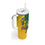 Personalized Australian Jackaroo Lawn Bowls Tumbler With Handle Kangaroo Bowler Green Yellow National Spirit Mascot Art