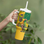 Personalized Australian Jackaroo Lawn Bowls Tumbler With Handle Kangaroo Bowler Green Yellow National Spirit Mascot Art