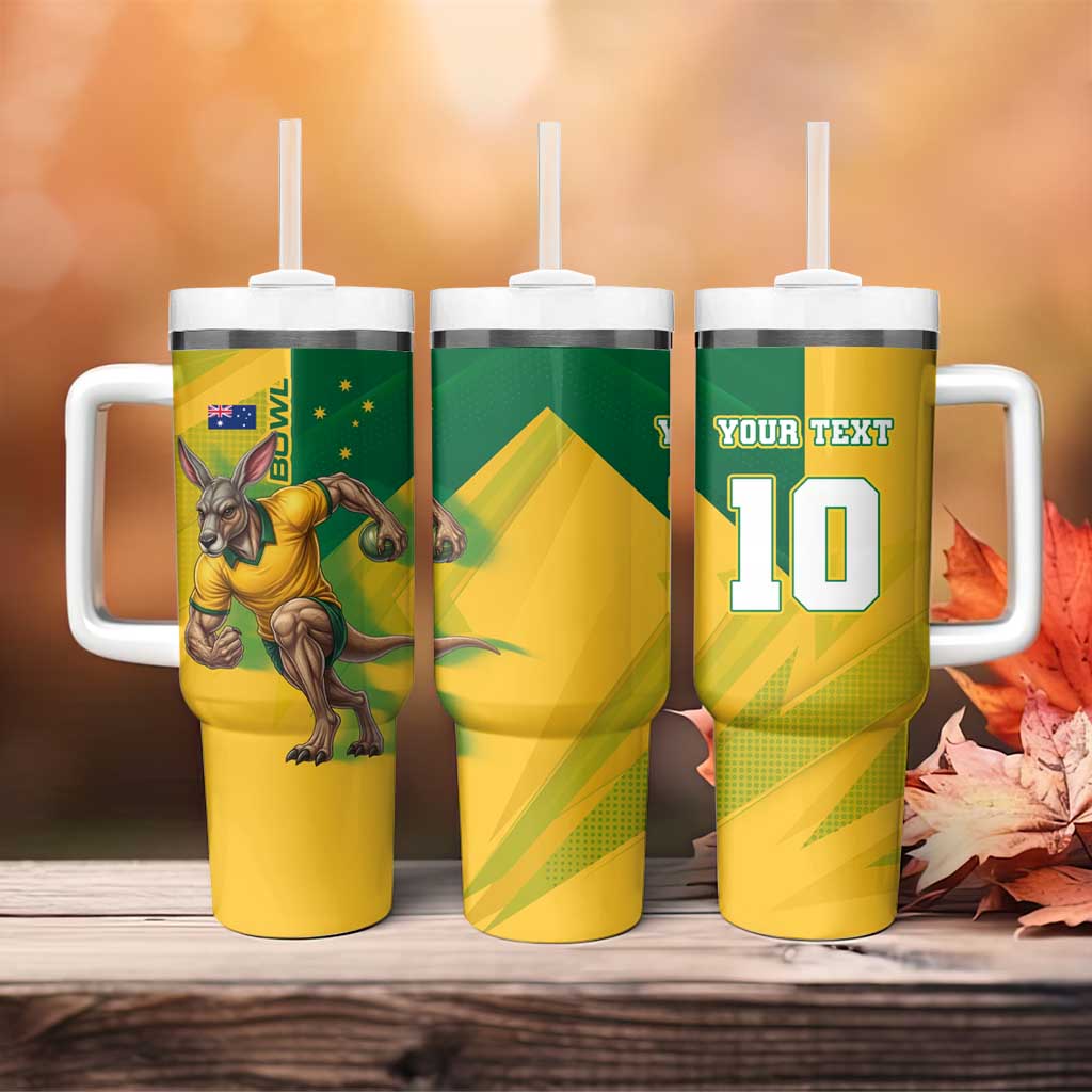 Personalized Australian Jackaroo Lawn Bowls Tumbler With Handle Kangaroo Bowler Green Yellow National Spirit Mascot Art