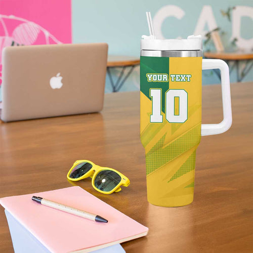 Personalized Australian Jackaroo Lawn Bowls Tumbler With Handle Kangaroo Bowler Green Yellow National Spirit Mascot Art