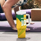 Personalized Australian Jackaroo Lawn Bowls Tumbler With Handle Kangaroo Bowler Green Yellow National Spirit Mascot Art