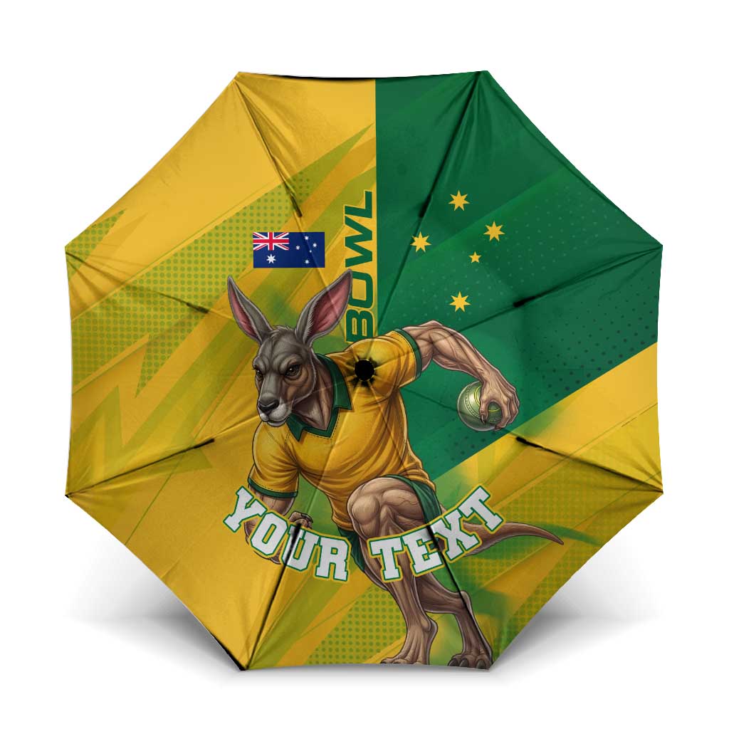 Personalized Australian Jackaroo Lawn Bowls Umbrella Kangaroo Bowler Green Yellow National Spirit Mascot Art